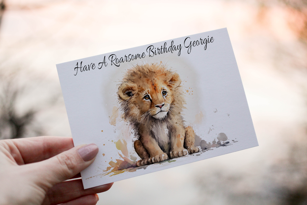 Lion Birthday Card, Lion Birthday Card, Personalized Card - Click Image to Close